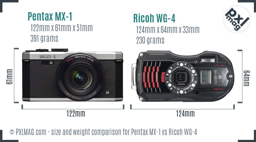 Pentax MX-1 vs Ricoh WG-4 size comparison