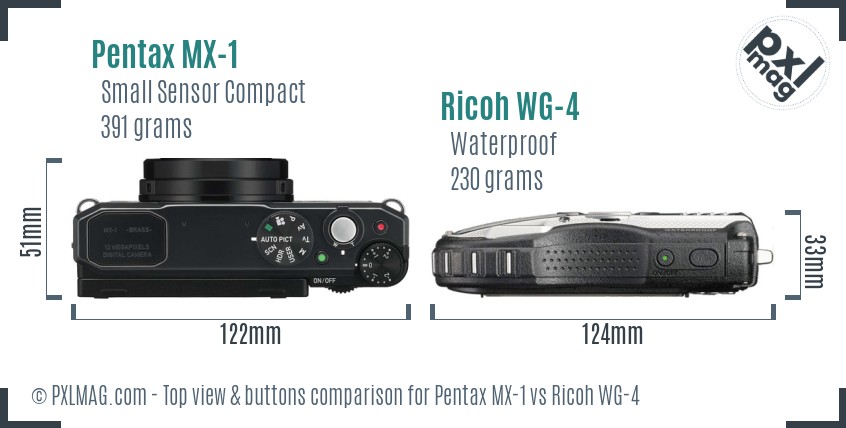 Pentax MX-1 vs Ricoh WG-4 top view buttons comparison