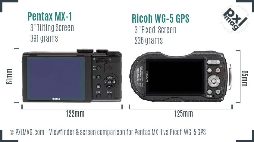 Pentax MX-1 vs Ricoh WG-5 GPS Screen and Viewfinder comparison