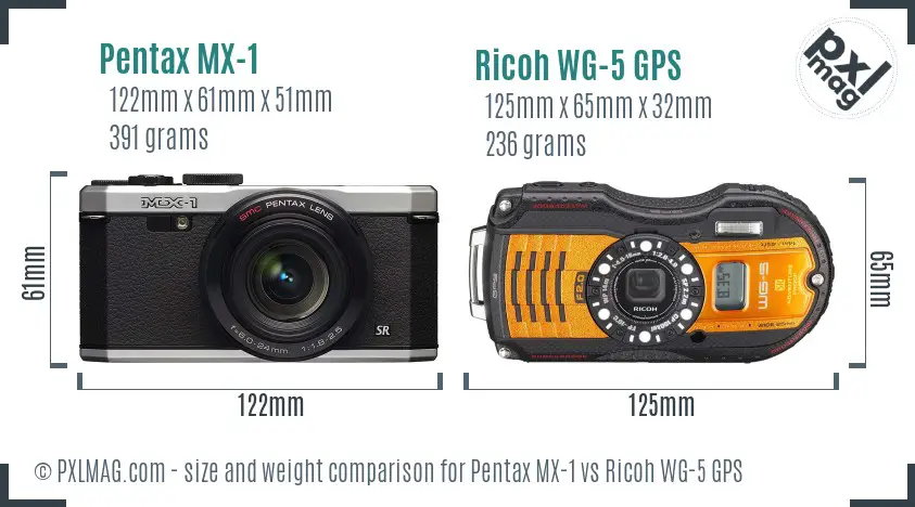 Pentax MX-1 vs Ricoh WG-5 GPS size comparison