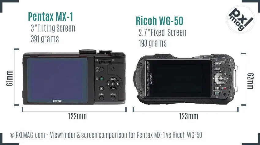 Pentax MX-1 vs Ricoh WG-50 Screen and Viewfinder comparison