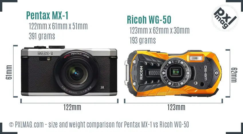 Pentax MX-1 vs Ricoh WG-50 size comparison