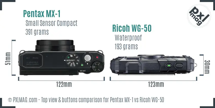 Pentax MX-1 vs Ricoh WG-50 top view buttons comparison