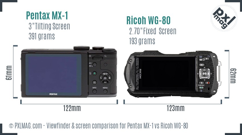 Pentax MX-1 vs Ricoh WG-80 Screen and Viewfinder comparison