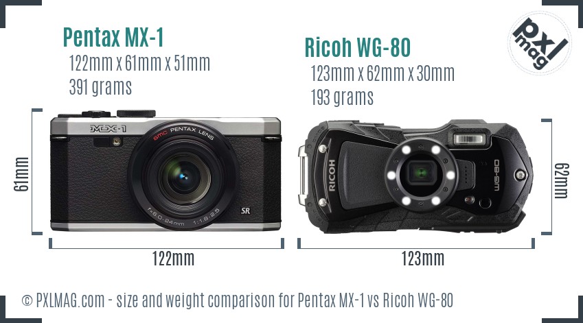 Pentax MX-1 vs Ricoh WG-80 size comparison