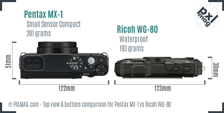 Pentax MX-1 vs Ricoh WG-80 top view buttons comparison