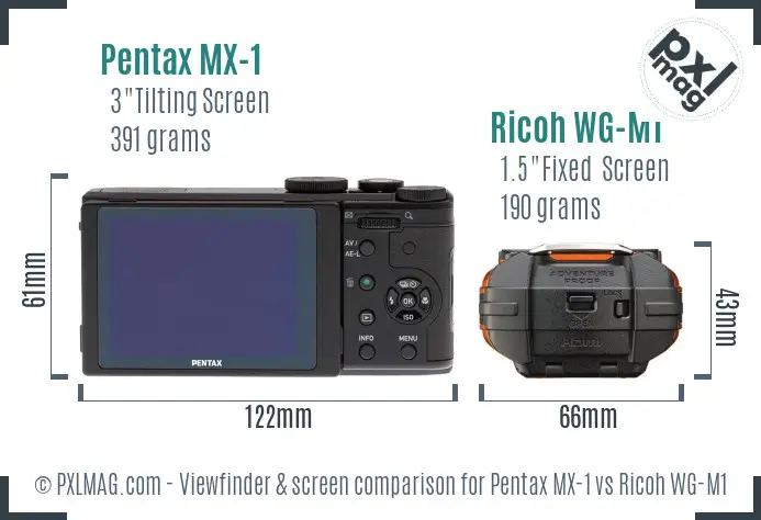 Pentax MX-1 vs Ricoh WG-M1 Screen and Viewfinder comparison