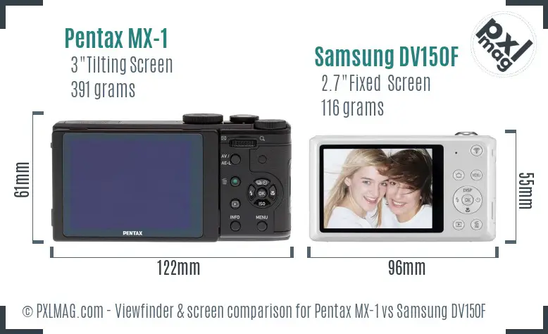 Pentax MX-1 vs Samsung DV150F Screen and Viewfinder comparison