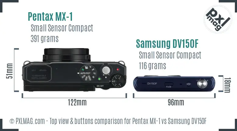 Pentax MX-1 vs Samsung DV150F top view buttons comparison