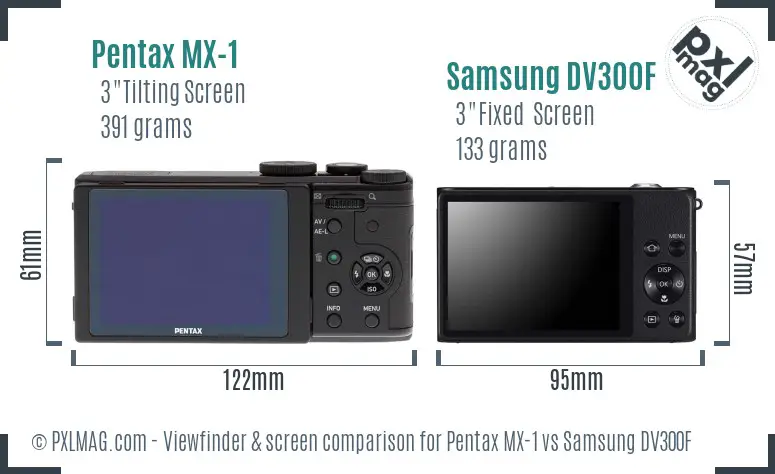 Pentax MX-1 vs Samsung DV300F Screen and Viewfinder comparison