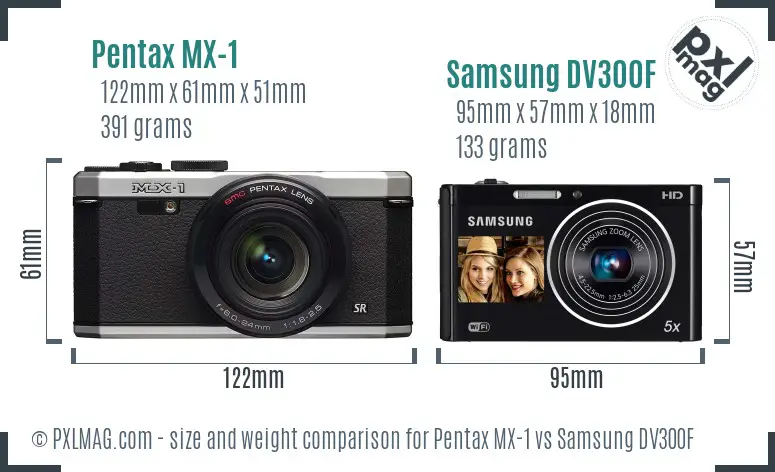 Pentax MX-1 vs Samsung DV300F size comparison