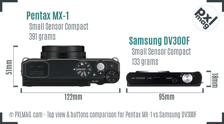 Pentax MX-1 vs Samsung DV300F top view buttons comparison