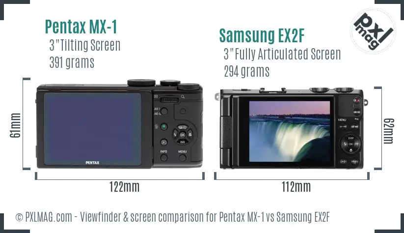 Pentax MX-1 vs Samsung EX2F Screen and Viewfinder comparison