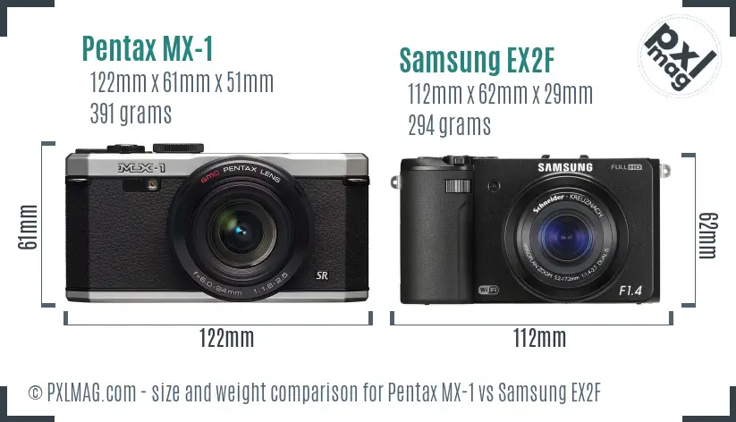 Pentax MX-1 vs Samsung EX2F size comparison