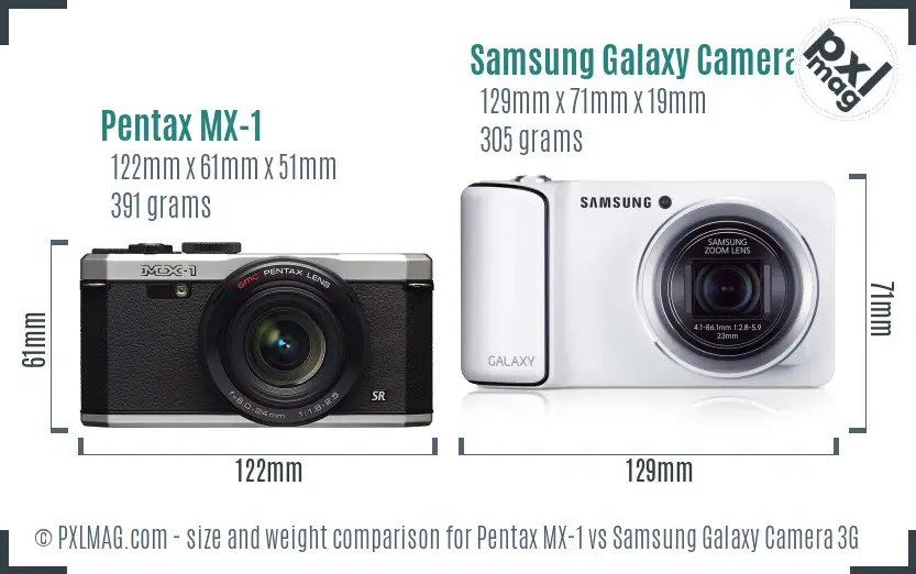 Pentax MX-1 vs Samsung Galaxy Camera 3G size comparison