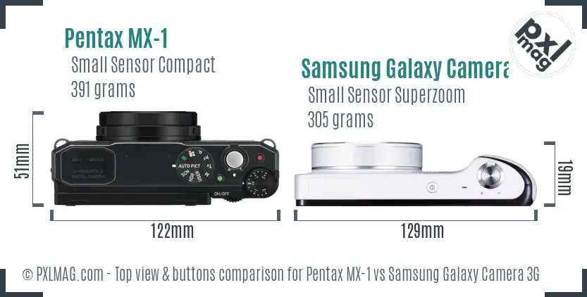 Pentax MX-1 vs Samsung Galaxy Camera 3G top view buttons comparison
