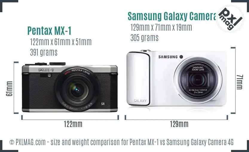 Pentax MX-1 vs Samsung Galaxy Camera 4G size comparison