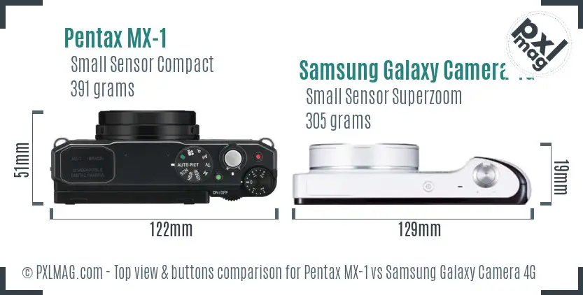Pentax MX-1 vs Samsung Galaxy Camera 4G top view buttons comparison