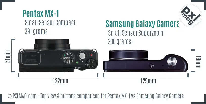 Pentax MX-1 vs Samsung Galaxy Camera top view buttons comparison