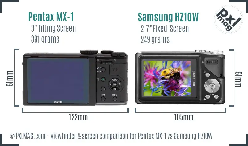 Pentax MX-1 vs Samsung HZ10W Screen and Viewfinder comparison