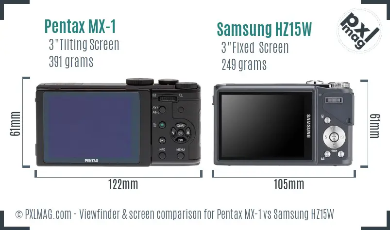 Pentax MX-1 vs Samsung HZ15W Screen and Viewfinder comparison