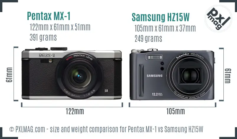 Pentax MX-1 vs Samsung HZ15W size comparison