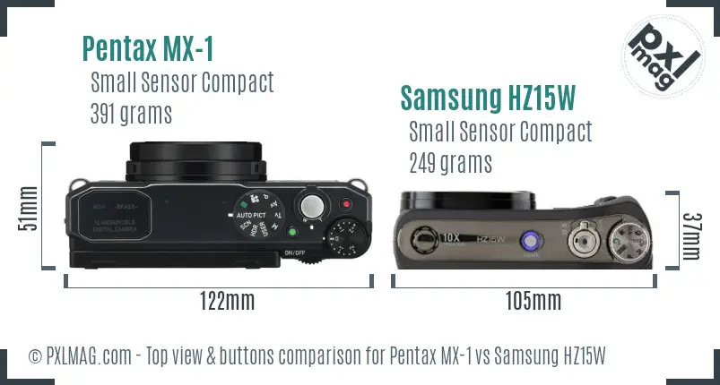Pentax MX-1 vs Samsung HZ15W top view buttons comparison