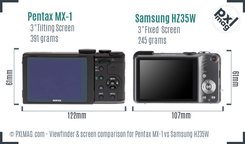 Pentax MX-1 vs Samsung HZ35W Screen and Viewfinder comparison