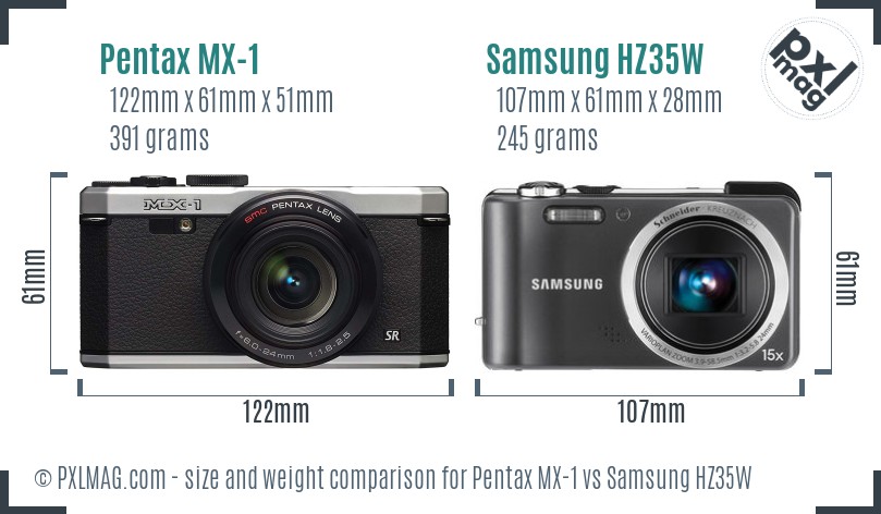 Pentax MX-1 vs Samsung HZ35W size comparison