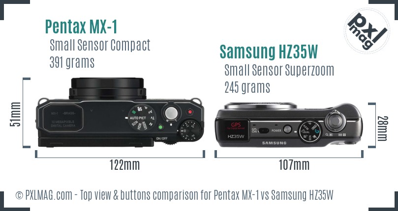 Pentax MX-1 vs Samsung HZ35W top view buttons comparison