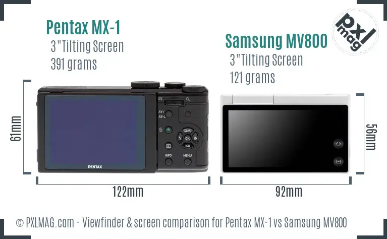 Pentax MX-1 vs Samsung MV800 Screen and Viewfinder comparison