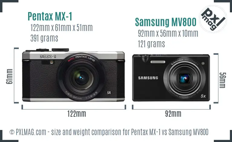 Pentax MX-1 vs Samsung MV800 size comparison