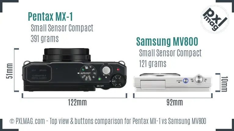Pentax MX-1 vs Samsung MV800 top view buttons comparison