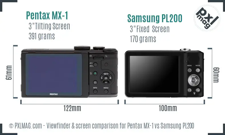 Pentax MX-1 vs Samsung PL200 Screen and Viewfinder comparison