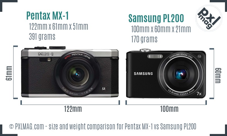Pentax MX-1 vs Samsung PL200 size comparison