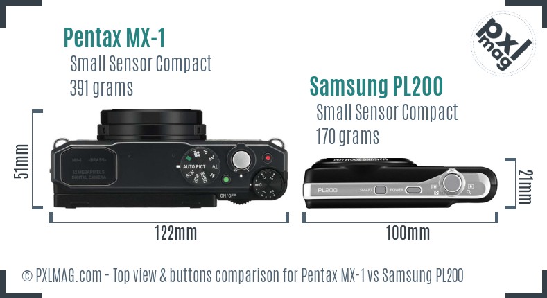 Pentax MX-1 vs Samsung PL200 top view buttons comparison
