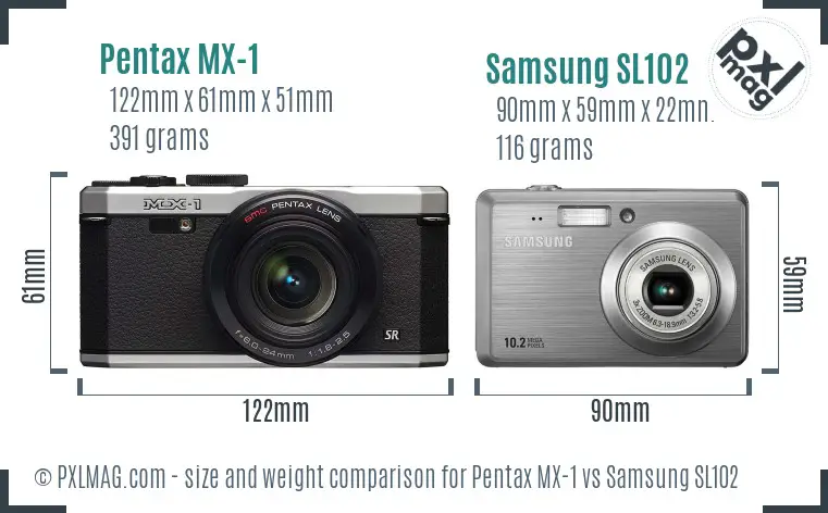 Pentax MX-1 vs Samsung SL102 size comparison