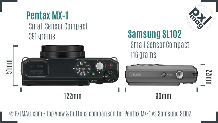 Pentax MX-1 vs Samsung SL102 top view buttons comparison