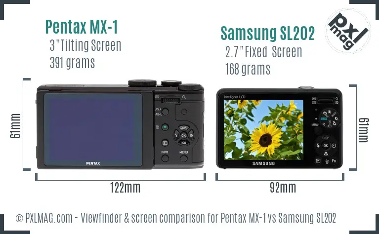 Pentax MX-1 vs Samsung SL202 Screen and Viewfinder comparison