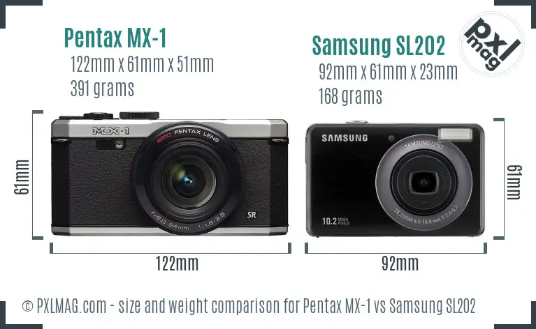 Pentax MX-1 vs Samsung SL202 size comparison