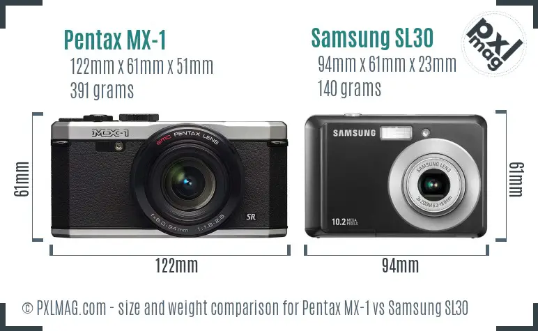 Pentax MX-1 vs Samsung SL30 size comparison