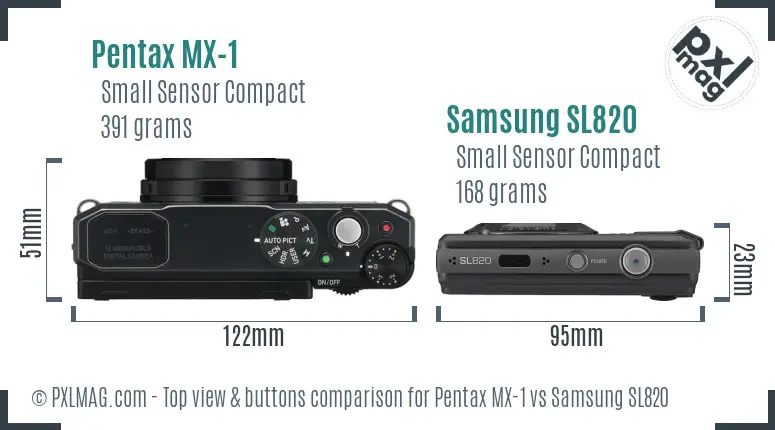 Pentax MX-1 vs Samsung SL820 top view buttons comparison