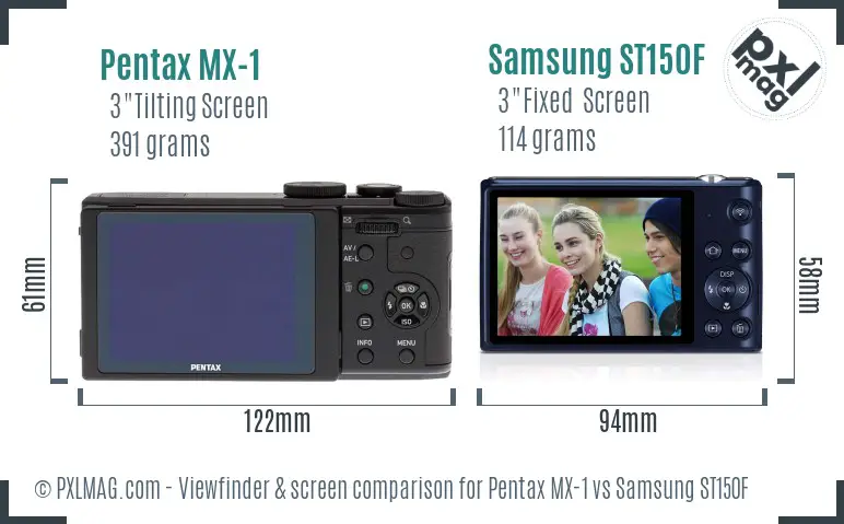 Pentax MX-1 vs Samsung ST150F Screen and Viewfinder comparison