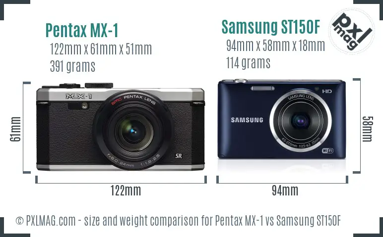 Pentax MX-1 vs Samsung ST150F size comparison