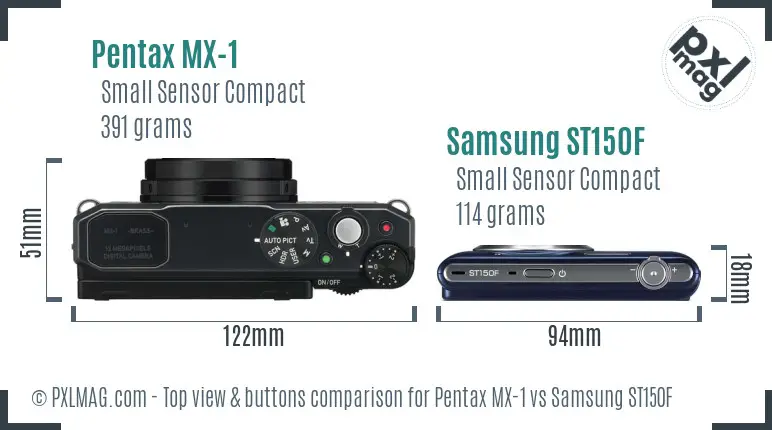 Pentax MX-1 vs Samsung ST150F top view buttons comparison