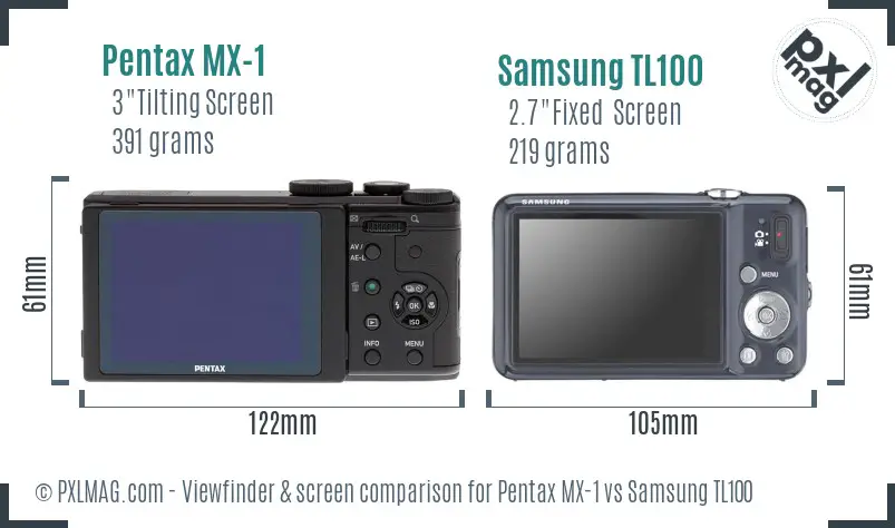 Pentax MX-1 vs Samsung TL100 Screen and Viewfinder comparison