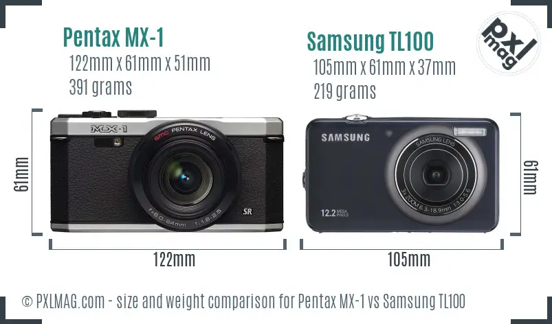 Pentax MX-1 vs Samsung TL100 size comparison