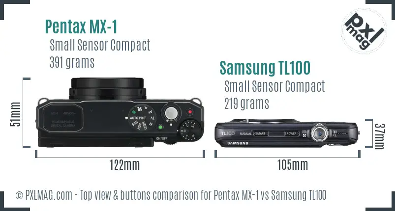 Pentax MX-1 vs Samsung TL100 top view buttons comparison