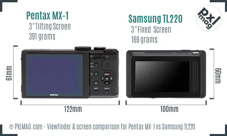 Pentax MX-1 vs Samsung TL220 Screen and Viewfinder comparison