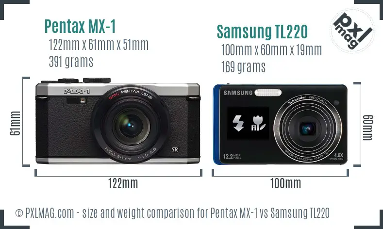 Pentax MX-1 vs Samsung TL220 size comparison
